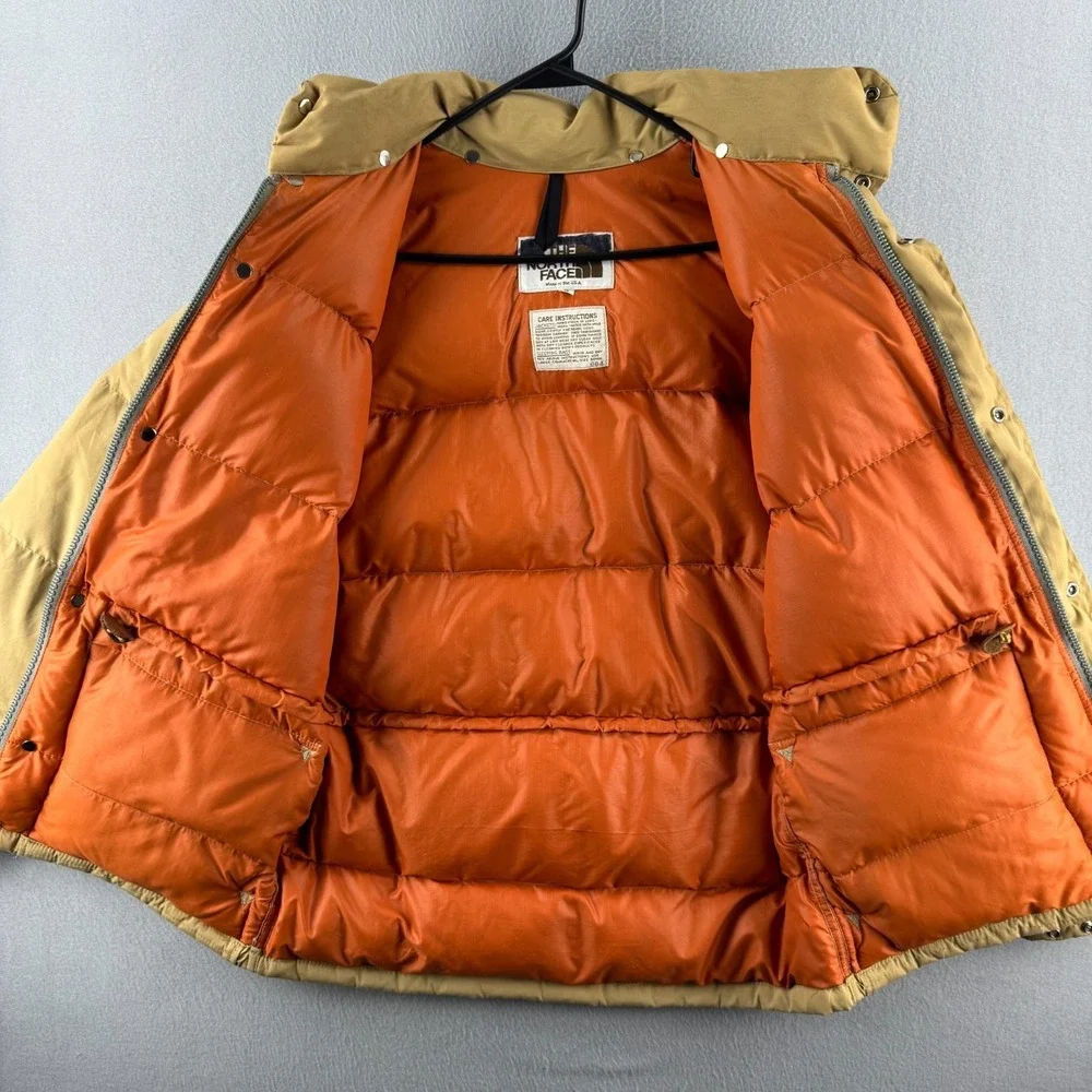 Vintage‎ The North Face Goose Down Jacket Mens Small Tan Puffer Made in USA 80s